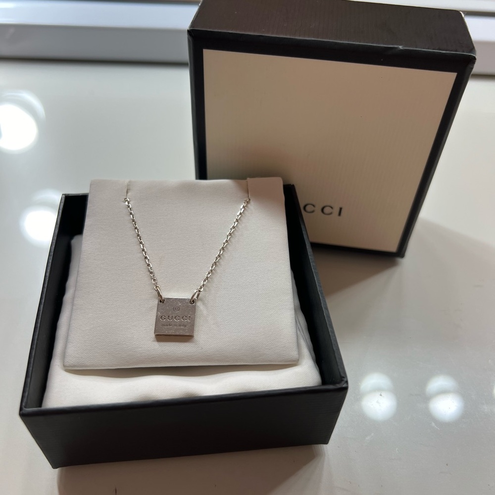 Gucci Silver Square Pendant Necklace